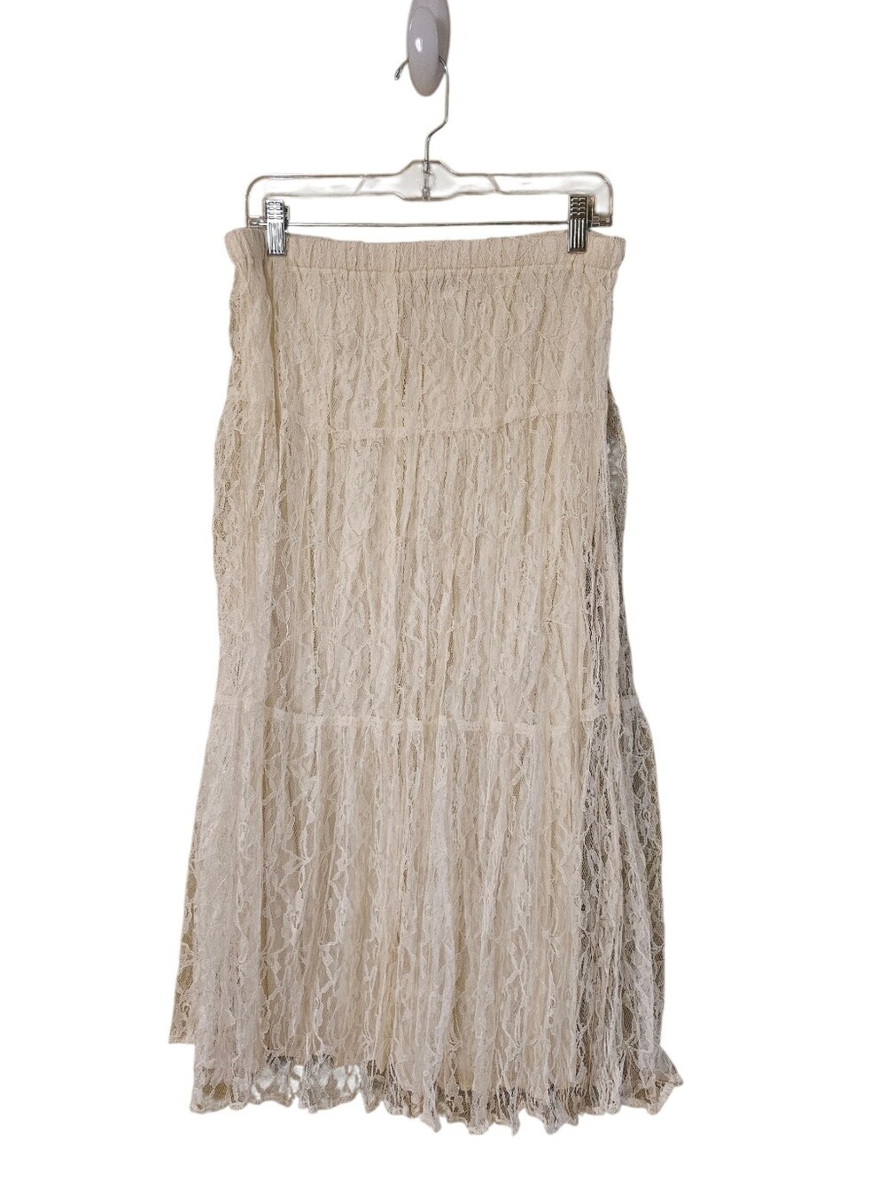 Vintage 90s Made In The USA Lace Tiered Maxi Skirt - Cream Medium